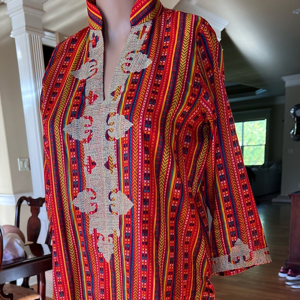 Pakistani/ Indian 3 piece shalwar suit,red , printed,nicely stitched.dress